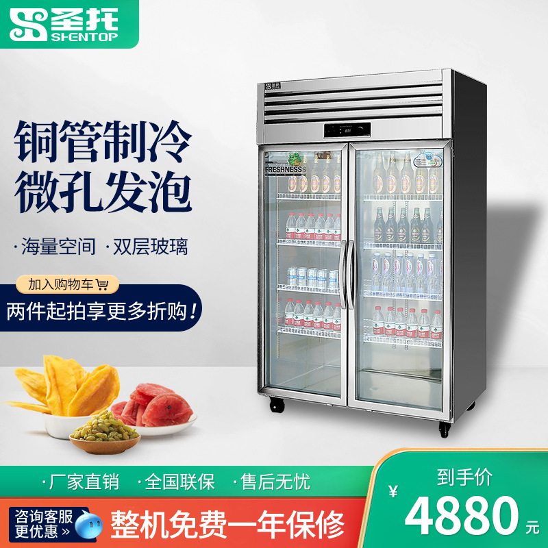 圣托双门冷藏柜展示柜水果蔬菜保鲜柜商用冰柜玻璃门STLN-ZC22