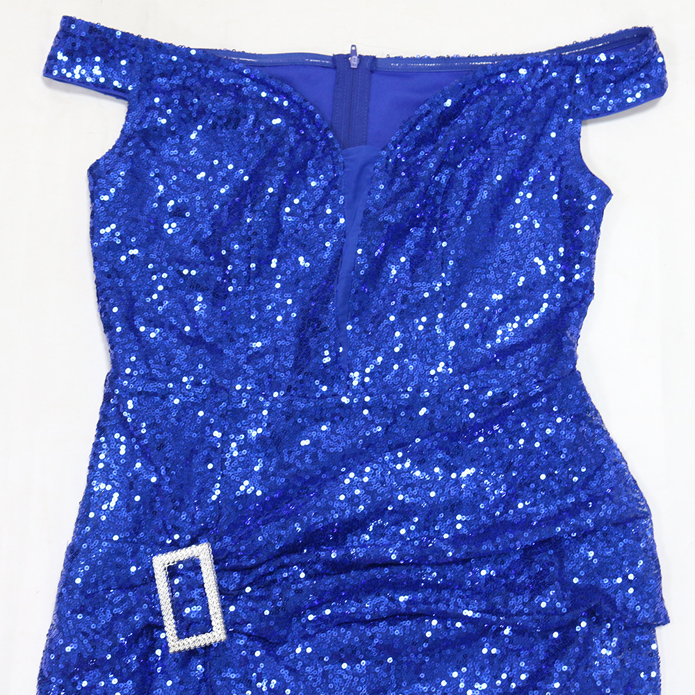 Damen Paillettenkleid Mit Einem Schulterträger Und Beinschlitz_voghion.com