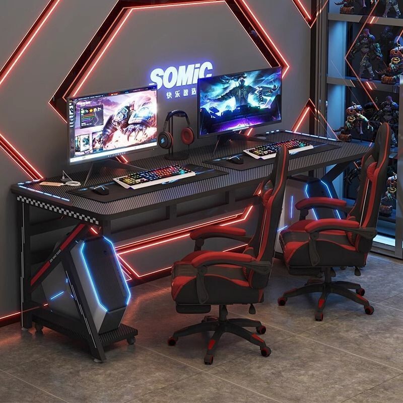 Double Computer Desk Desktop Bedroom Home Carbon Fiber Thickened E-Sports Table and Chair Set Internet Cafe Game E-Sports Table