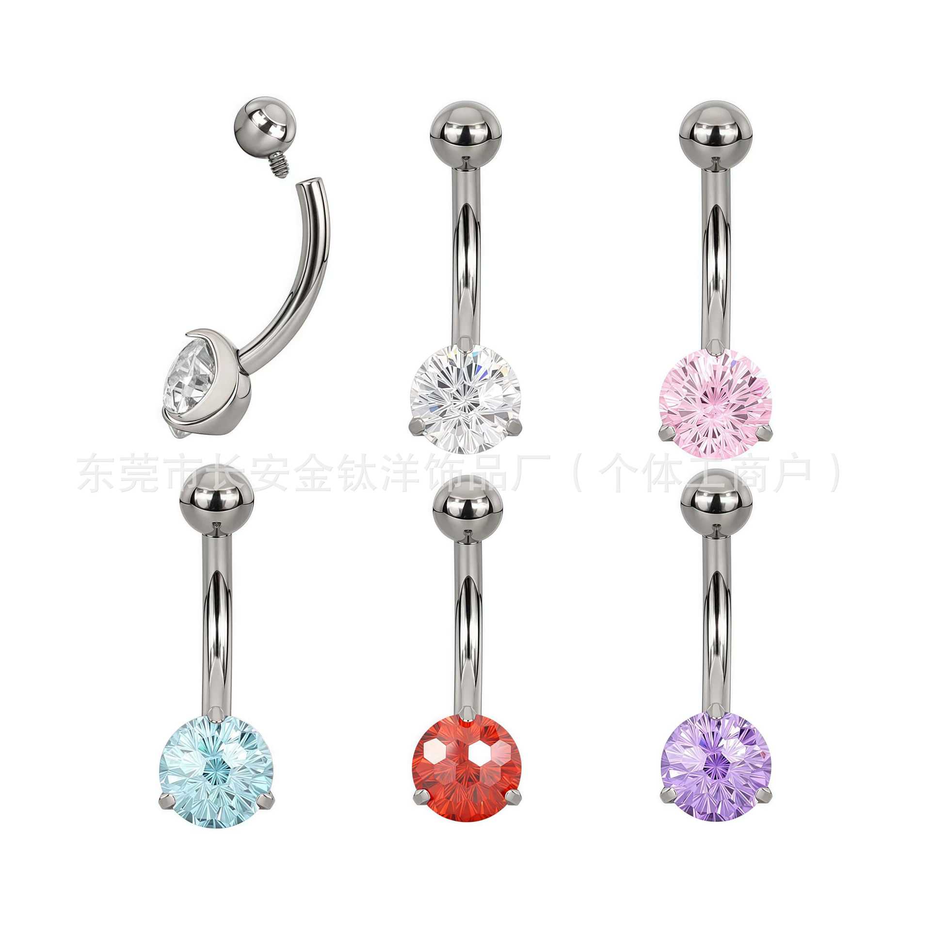 F136 Titanium Internal Thread Fireworks Zircon Single-Head Curved Barbell Navel Ring G23 Titanium Alloy Belly Button Jewelry detail image 5