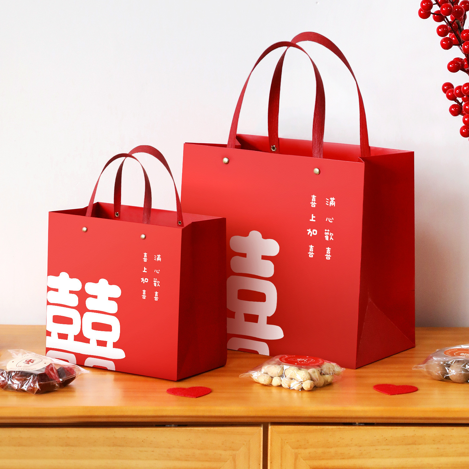 Bolso de boda no tejido rojo regalo impermeable bolsa de caramelo de boda grande caja de regalo de mano bolsa de regalo