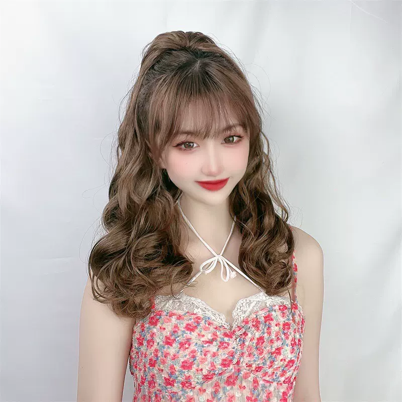 假发浅棕色抓夹马尾长发网红高马尾辫长卷发大波浪梨花卷马尾现货