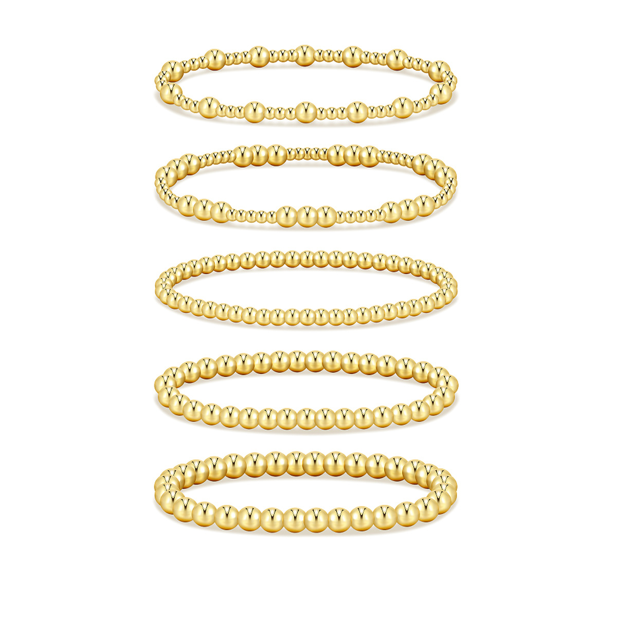 Amazon venta caliente pulsera de cuentas de oro real pulsera elástica galvanizada simple Europa y América 5 piezas conjunto de pulsera de cuentas