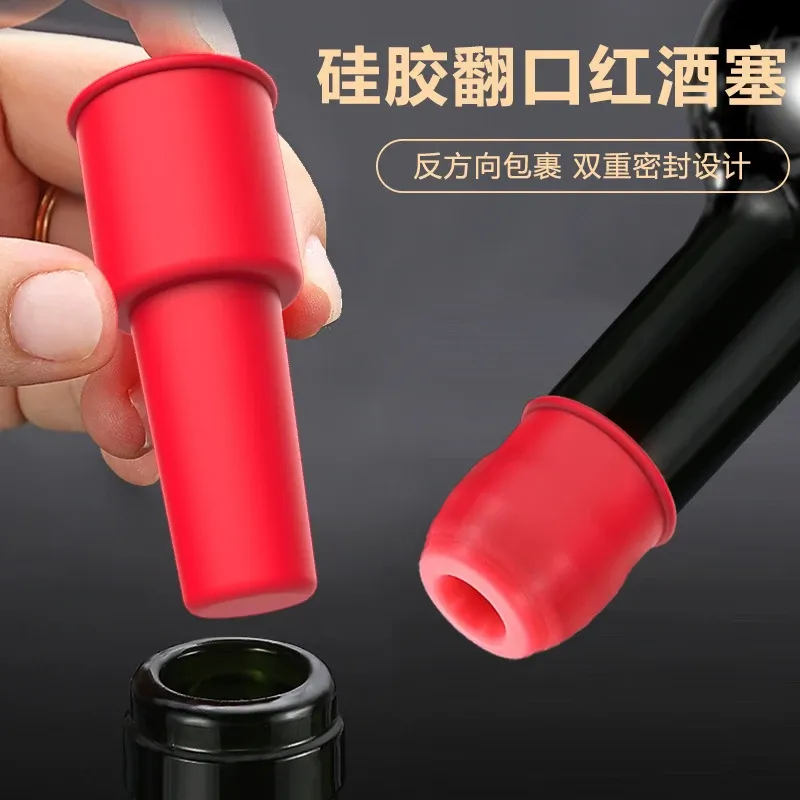 ∈Red Wine Bottle Stopper Universal Soft Silicone Double Seal Wine Bottle Champagne Stopper Dust Cover Leak-Proof Stopper Seal