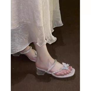 Fairy Feng Shui Rhinestone Thick Heel Sandals Women's Summer Outerwear 2025 New Style Beautiful Butterfly Two-Wear Crystal High Heel Sandals