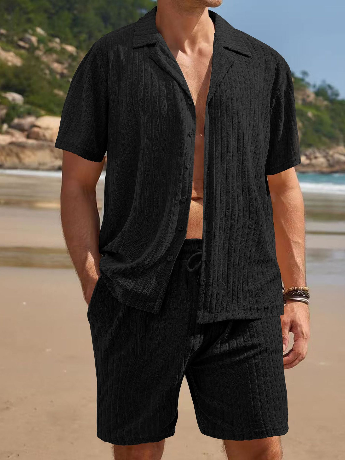 Pantalones de playa de vacaciones de ocio estadounidenses transfronterizos TEMU Amazon rebeca de verano para hombres pantalones cortos de manga corta traje servicio a domicilio