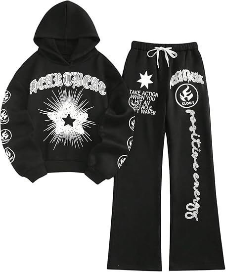 GORGLITTER 跨境新款Y2k潮流时尚字母和星星印花卫衣卫裤男女同款|undefined