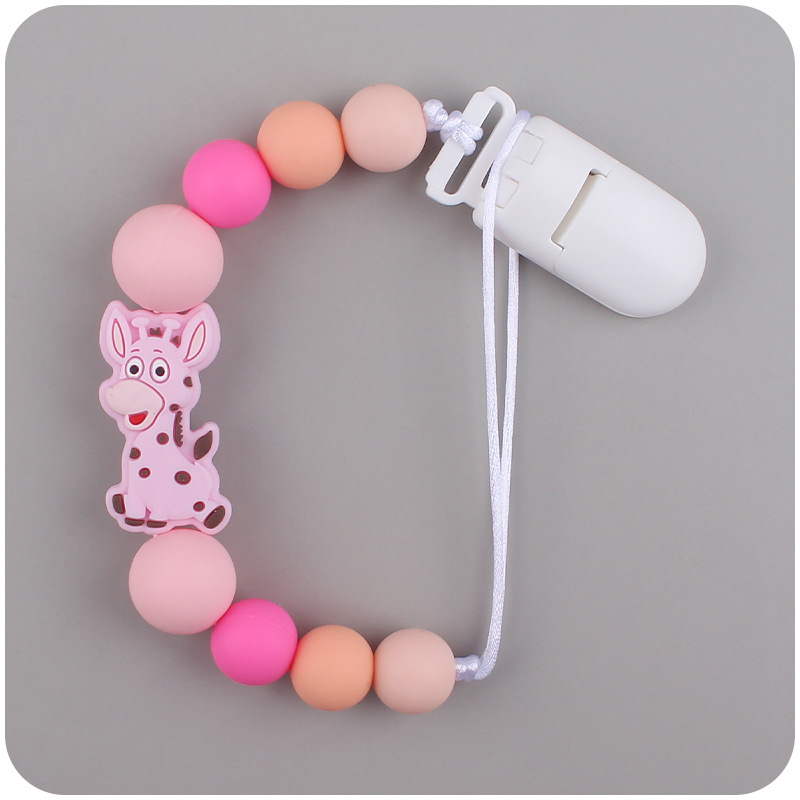 Nuevo bebé suministros chupete cadena creativa de dibujos animados jirafa silicona bebé mordedura cadena anti-caída molar