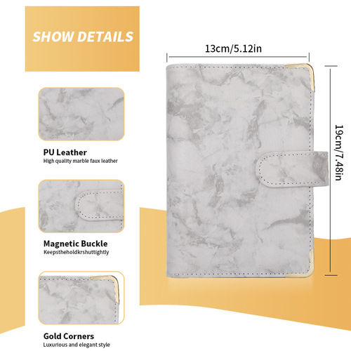 Cross-border A6 binder budget notebook marble notebook leather PU binder cash budget card hand ledger