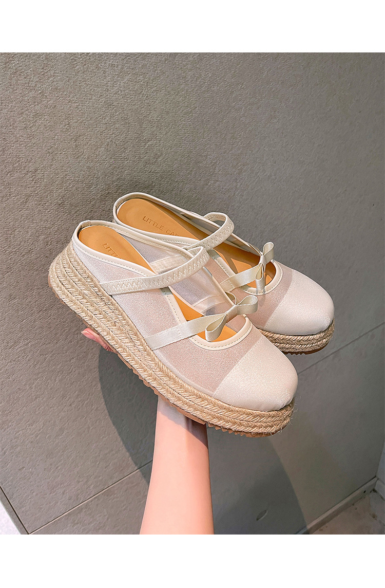 Xăng đan gót xuồng dệt đế dày 5cm bít mũi lưới phong cách nghỉ dưỡng — Lưới kim cương nóng, Lưới chấm bi, Lưới chi tiết 22
