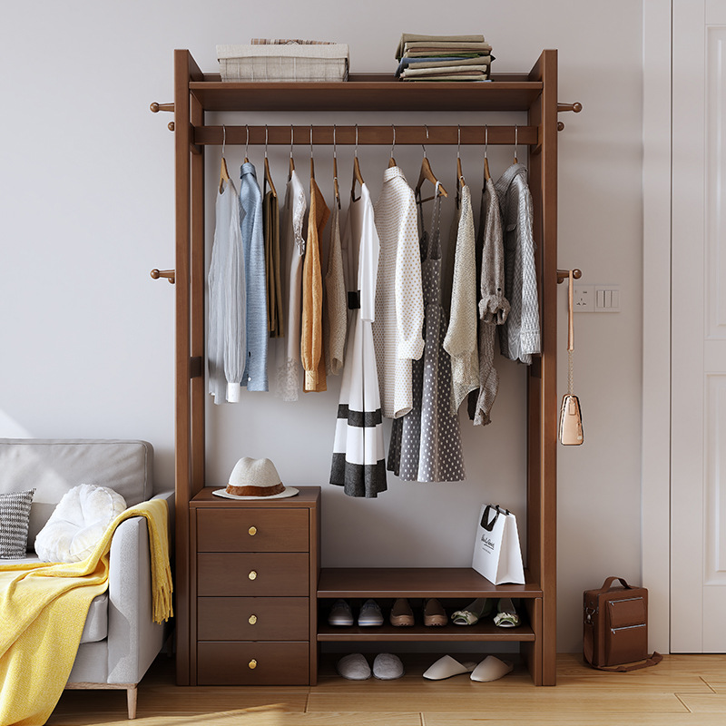 全實木落地衣帽架臥室鞋架掛衣架一體家用客廳進門置物架多功能