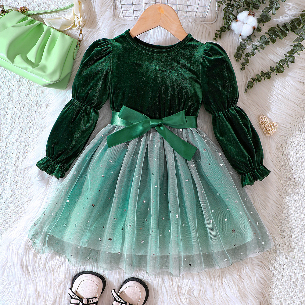 EW – vêtements pour enfants, nouveau produit pour filles, robe de princesse en maille dégradée de velours, automne et hiver, Q1403-C_voghion.com