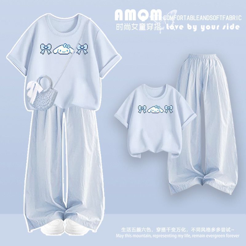 Korean style summer dopamine pants for girls, versatile, fashionable, loose-fitting new short-sleeved top for school.