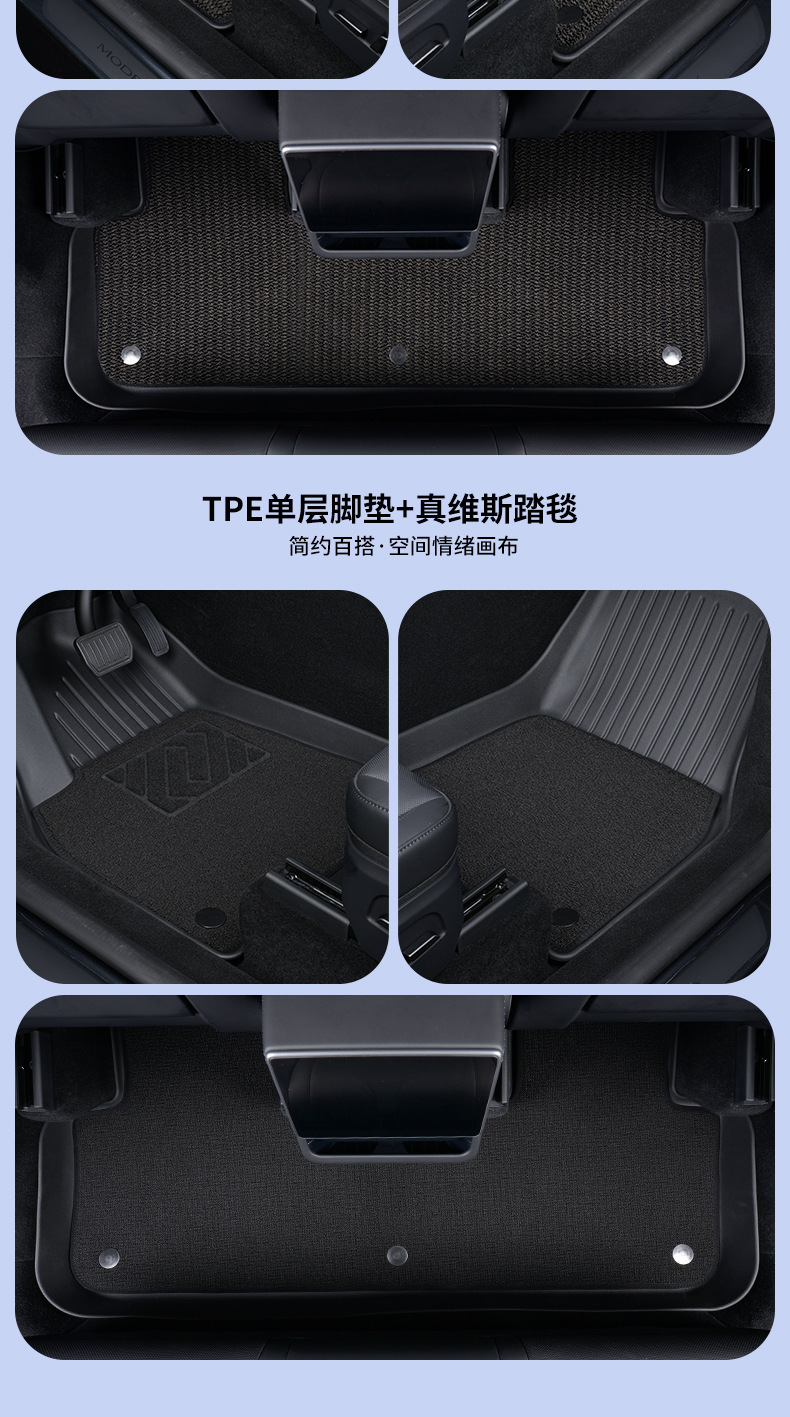Suitable for Tesla's New Version Model Y3Yl Front and Rear Trunk Mats, Tpe Trunk Mats, Integrated Mats, Seat Back Cushions
