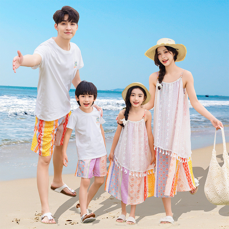亲子装波西米亚夏季新款洋气时髦度假风连衣裙母女吊带裙一件代发