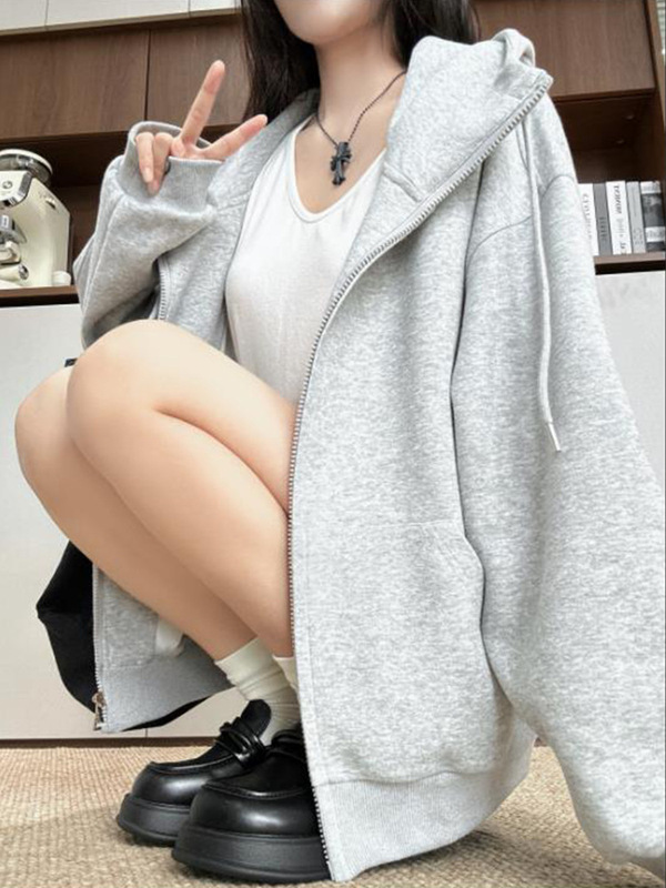 藏蓝色卫衣外套女秋冬季加厚2025新款爆款韩系慵懒风拉链上衣|undefined