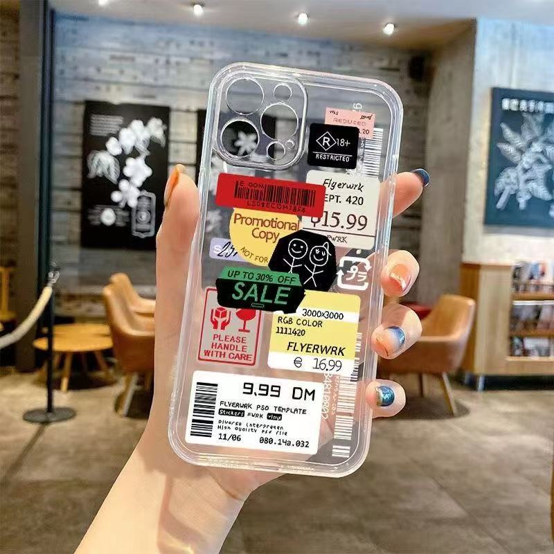 Etiquetas en inglés para iphone16promax funda para teléfono móvil transparente Apple 15 anti-caída 14pro Europa y América 13/12