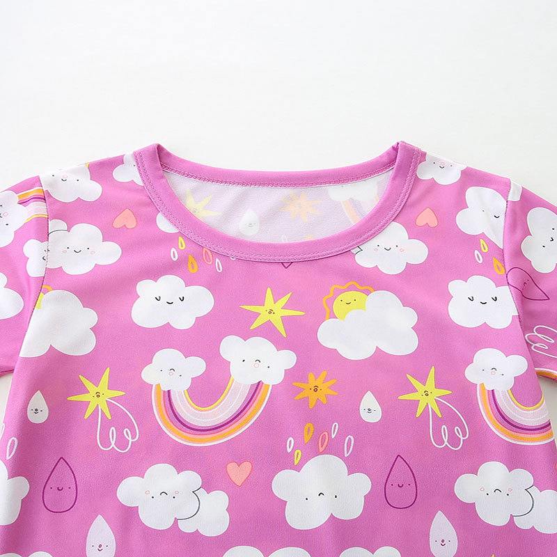 Traje de dos piezas de servicio a domicilio de manga corta para niñas de estilo europeo y americano transfronterizo 25 verano nuevo traje para niños cuello redondo casual manga corta