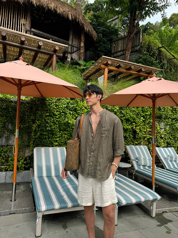 慵懒松弛感穿搭老钱风轻薄透气亚麻短裤男夏外穿休闲宽松五分中裤|undefined