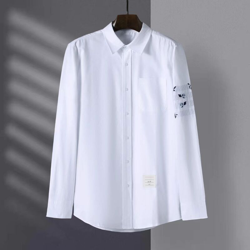 24 New tb Shirt Embroidered Flower Long-sleeved Shirt Oxford Textile Slim-fit Trendy All-match Trendy Shirt for Men and Women