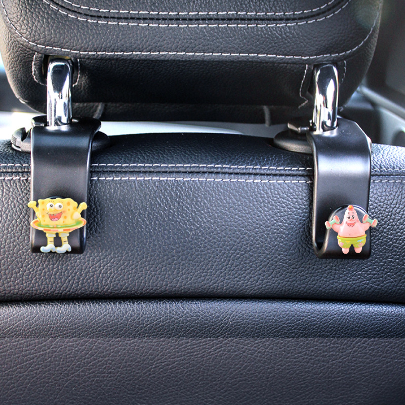 Asiento de coche ganchos traseros suministros interiores Bob Esponja niña asiento de coche coche coche lindo paraguas almacenamiento