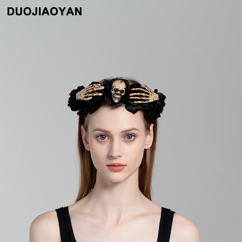 Halloween simulation rose headband skull ghost hand niche personality headband Gothic girl dark hair accessories_voghion.com