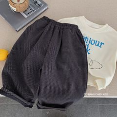邦诚儿童加绒裤子2025冬季新款韩版男女童加厚格子萝卜裤男孩长裤