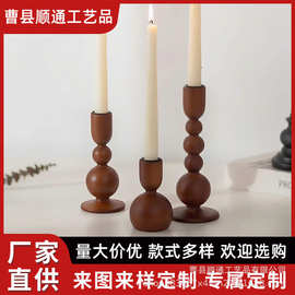跨境木质复古烛台 餐桌氛围感装饰摆件 创意罗马柱蜡烛台