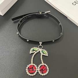 星月AR新款樱桃水晶铆钉皮带项圈欧美夸张风简约气质风朋克项链