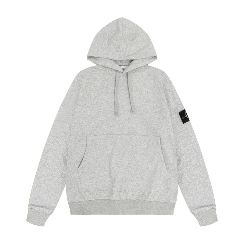 White and Gray Stone Island-Hooded Sweatshirt