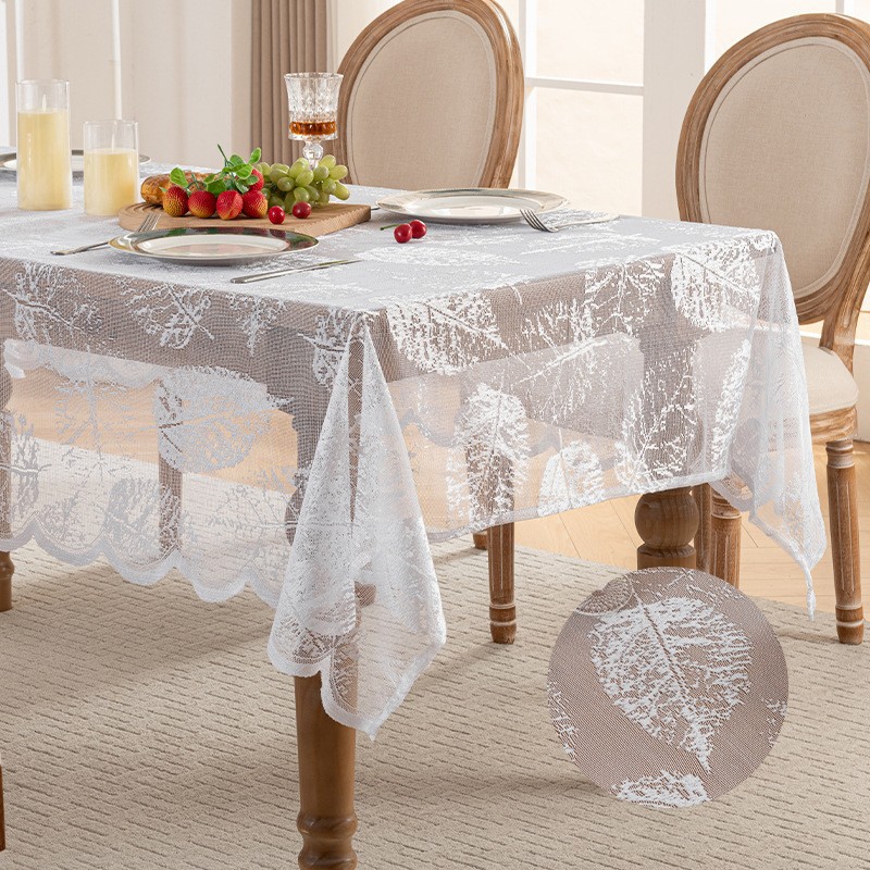 Procesamiento de encaje blanco personalizado tela de mesa rectangular hojas de encaje de otoño tela de mesa mesa de té toallas cubiertas al por mayor