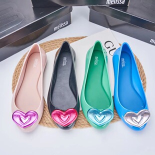 2023 melissa melissa Jelly Shoes Heart Round Toe Shoes Flat Upholstered Sandals Candy Color Beach Shoes