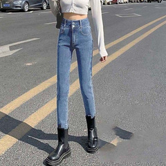 高腰牛仔裤女春秋2025新款紧身铅笔学生时尚百搭弹力小脚裤子潮