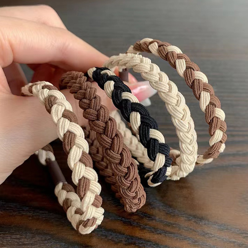 milk brown Twist Hair Rope Simple Braided Ponytail Hair Band Tie Hair Rubber Band High Elastic Foundation Hair Rope Hair Accessories