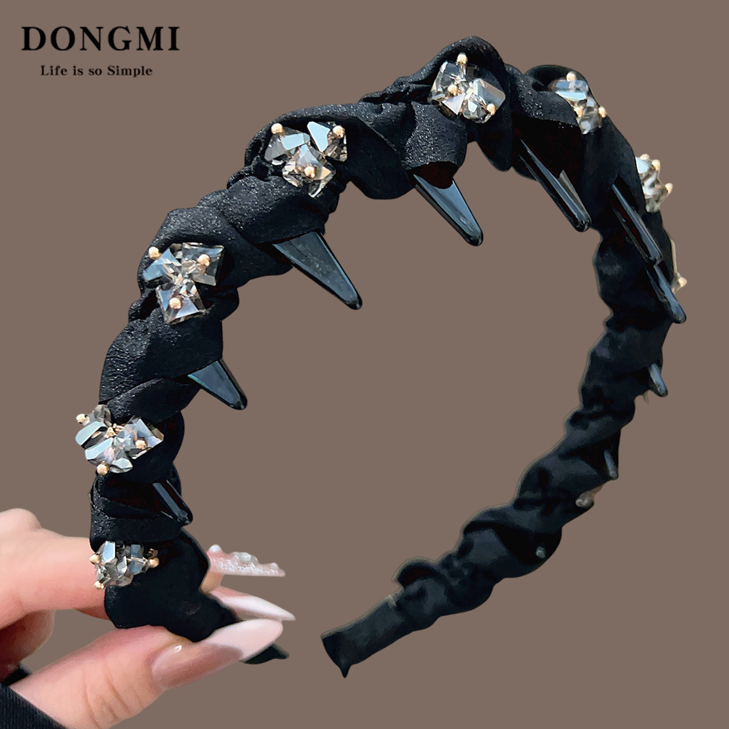 # 99 black pleated crystal flower headband