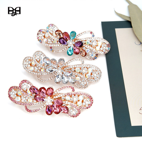 Diamond Flower Spring Clip Crystal Hairpin Rhinestone Hairpin Temperament Headwear Hair Accessories Horizontal Clip Ponytail Clip Jewelry Wholesale