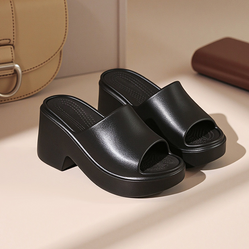 Zapatillas de tacón grueso de 9CM tacones súper altos para mujer 2025 verano nuevo estilo suela gruesa zapatos para aumentar la altura sandalias de suela suave