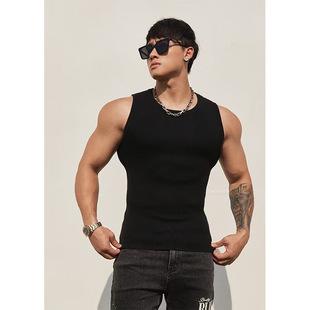 2024 Summer New Inner Base Vest Gentleman American Style Internet Celebrant Sports Fitness Knitted Handsome Top Men's Trendy