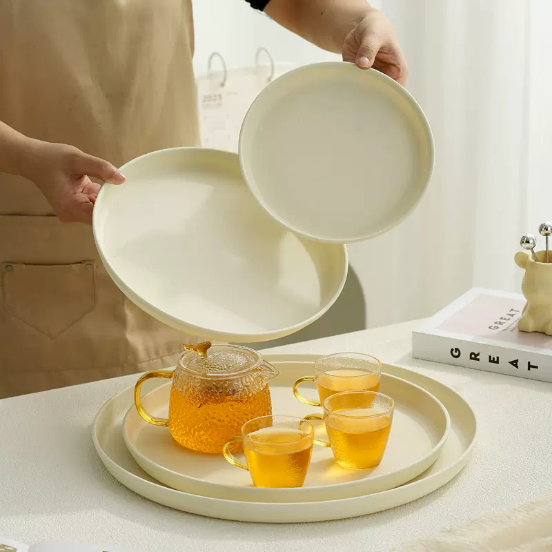 圆形奶油托盘家用放水杯杯子茶盘商用高颜值酒店杯子零食收纳餐盘