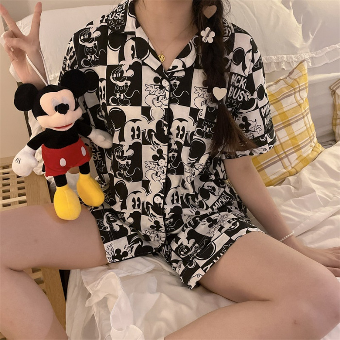 Celebridad en línea ins estilo Corea del Sur pijamas de dibujos animados verano de las mujeres Mickey pantalones cortos de manga corta de alto grado lindo traje homewear