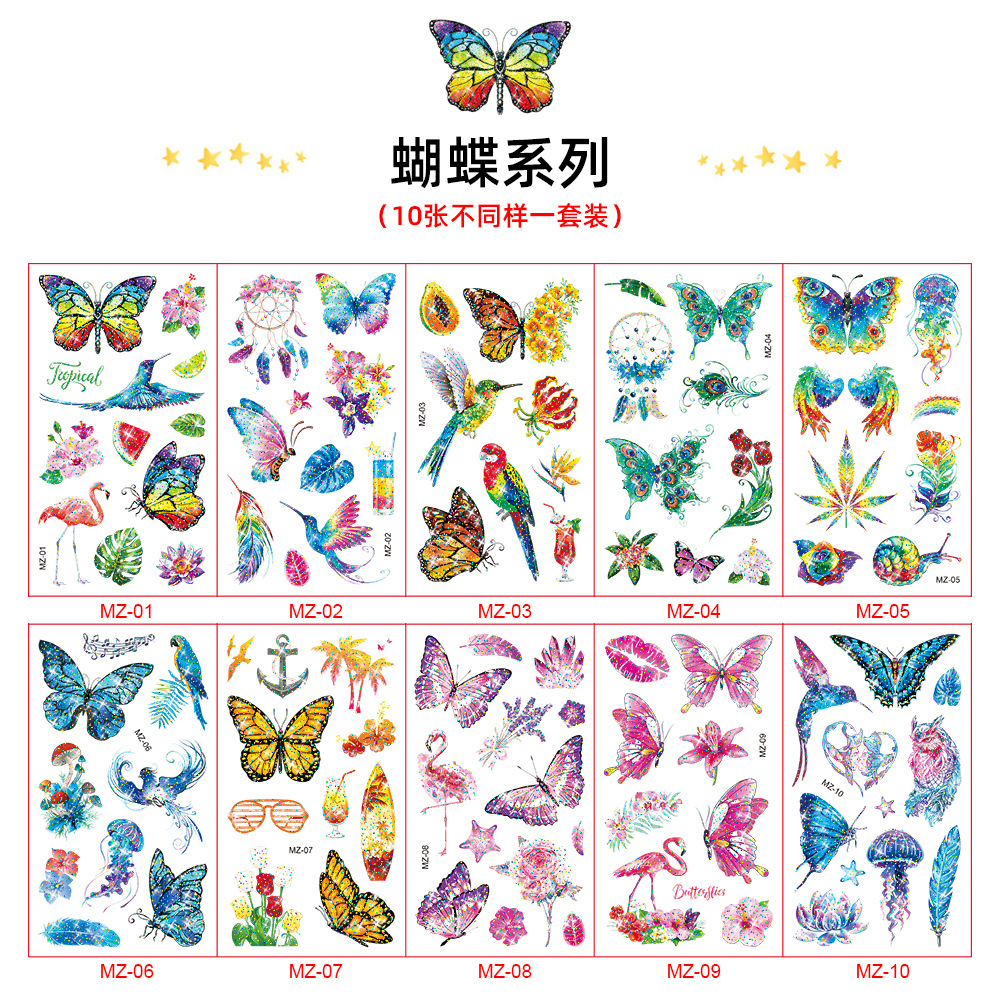 Nuevo brillo mariposa tatuaje pegatinas niños dibujos animados impermeable sexy chica actividad fiesta pegatinas temporales