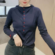 连帽卫衣女春季新款洋气小衫单排扣韩版时尚百搭显瘦长袖上衣