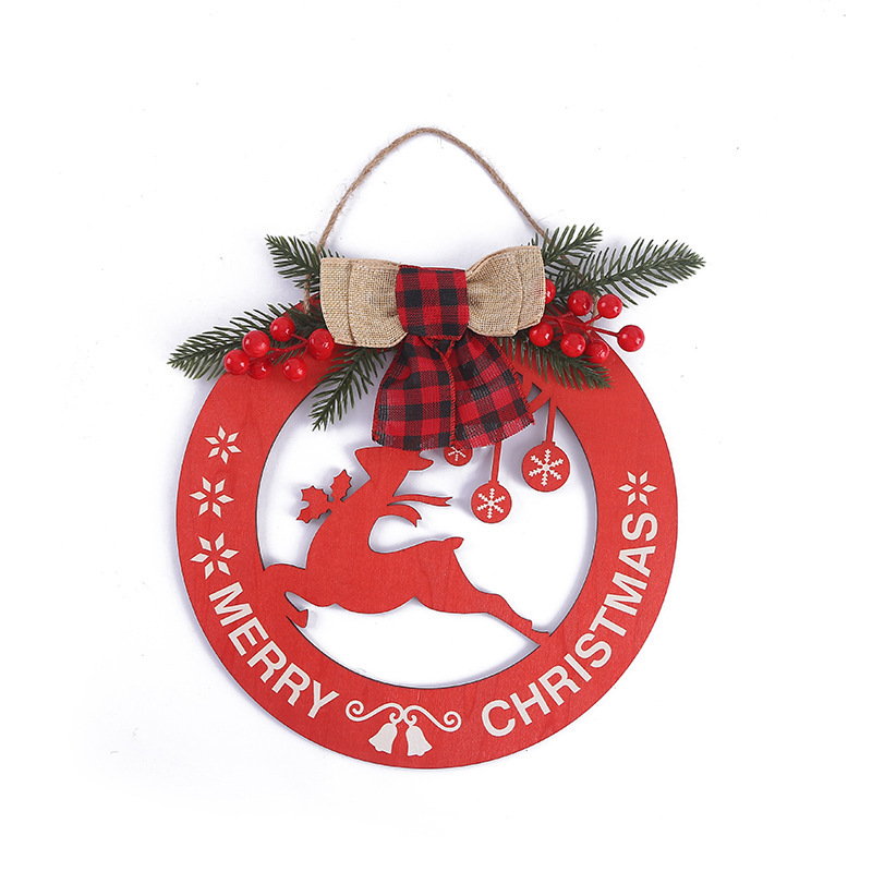 Navidad transfronteriza madera hueco lista de pared redonda roja decoración de la puerta colgante creativo de Navidad al por mayor