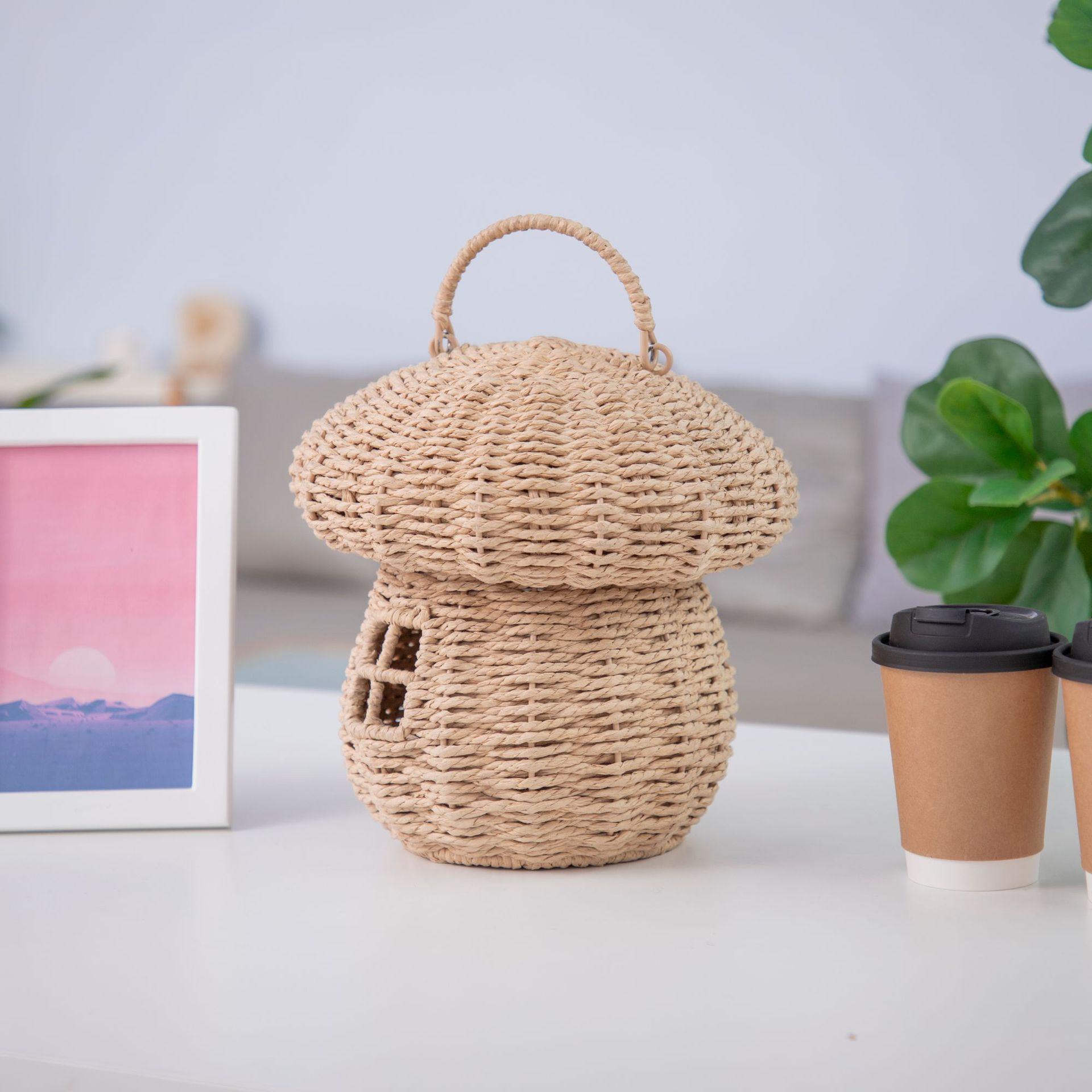 Cartoon personalizado baguette de mano de hongo tejido de cajas de almacenamiento de cajas de hongo de niños canasta de tejido accesorios de almacenamiento