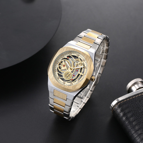 Fashion hollow-out watch men's BESTWIN butterfly buckle men's watch see-through bottom quartz watch wristwatch wholesale