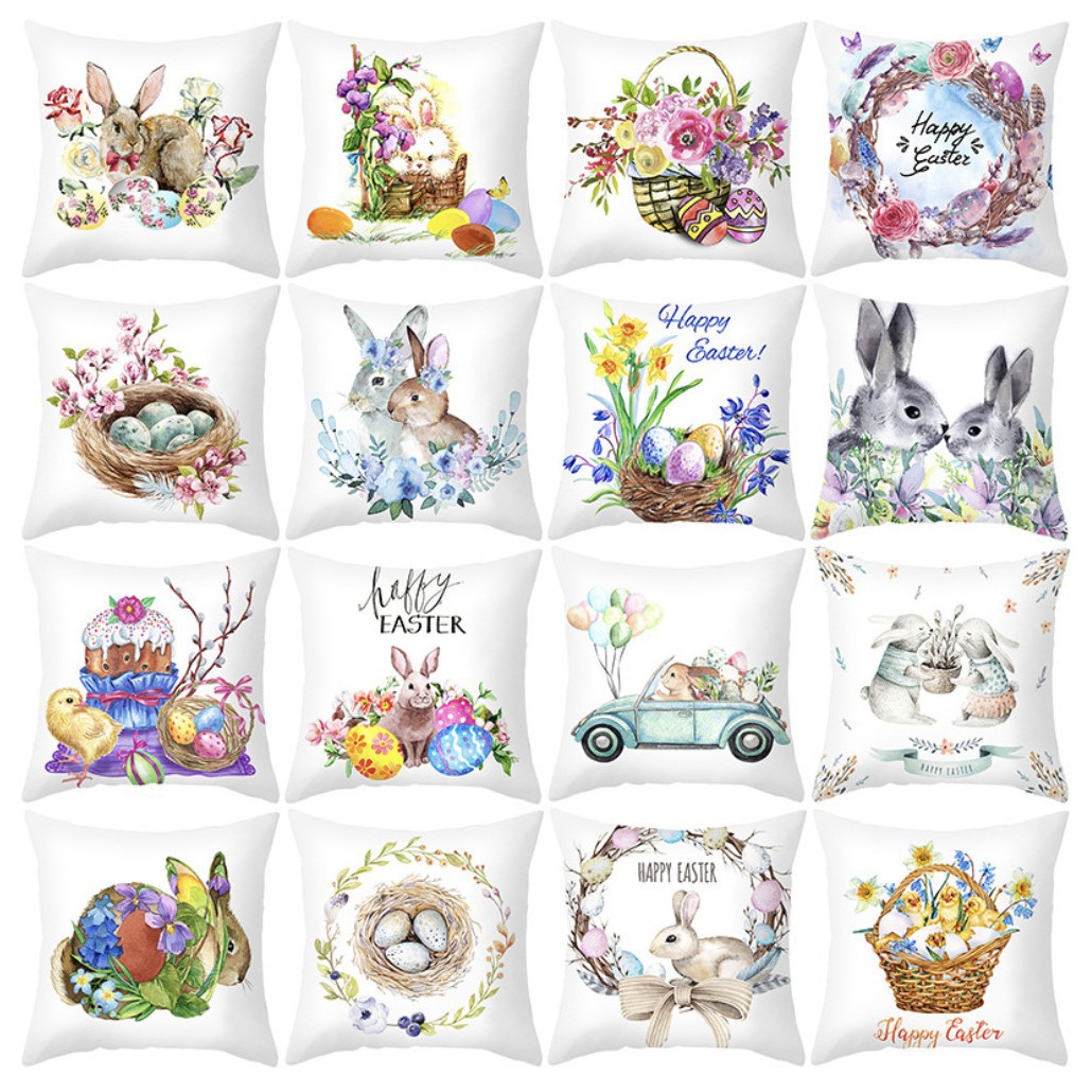 Amazon lino transfronterizo corto peluche conejo de Pascua acuarela guirlandas decorativas para el hogar almohadilla de almohada