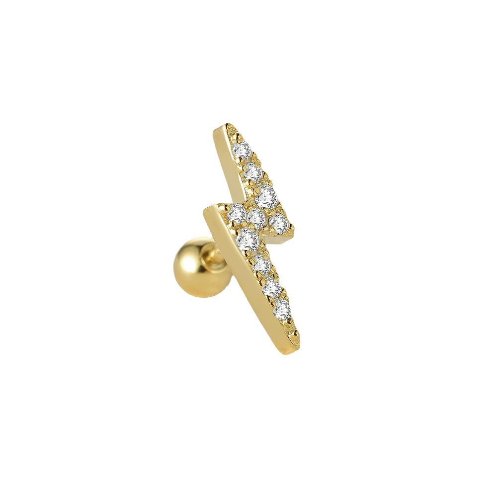 Piercing with zircon, cute small earrings, silver 925 sample