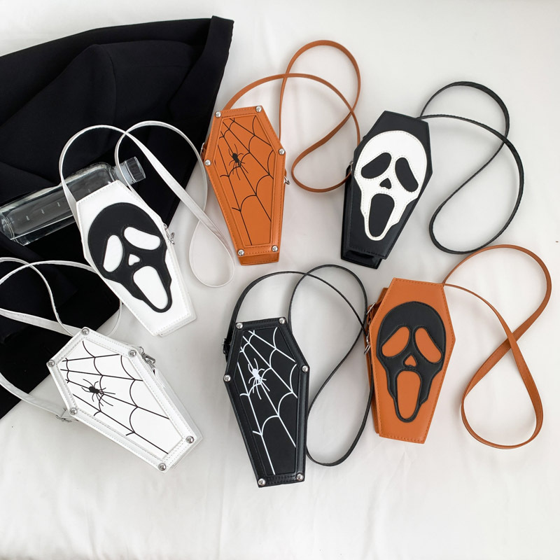 450g Weight Pu Leather Lining Material Sewing Thread Fashion Element Zipper Closure Type Single Shoulder Strap Strap Type Shoulder Bag, Crossbody Bag Bags Type Casual, Daily Occasion Pu Leather Material Halloween Festival Spider Web, Skull Pattern All Seasons Season Women's Gender Basic Style Square Shape Small Size Halloween Women's Small Pu Leather Spider Web Skull Basic Sewing Thread Zipper Shoulder Bag Crossbody Bag 3