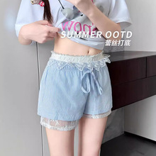 白色刺绣花边蕾丝短裤女内搭夏季薄款纯欲甜辣妹阔腿裤镂空打底裤