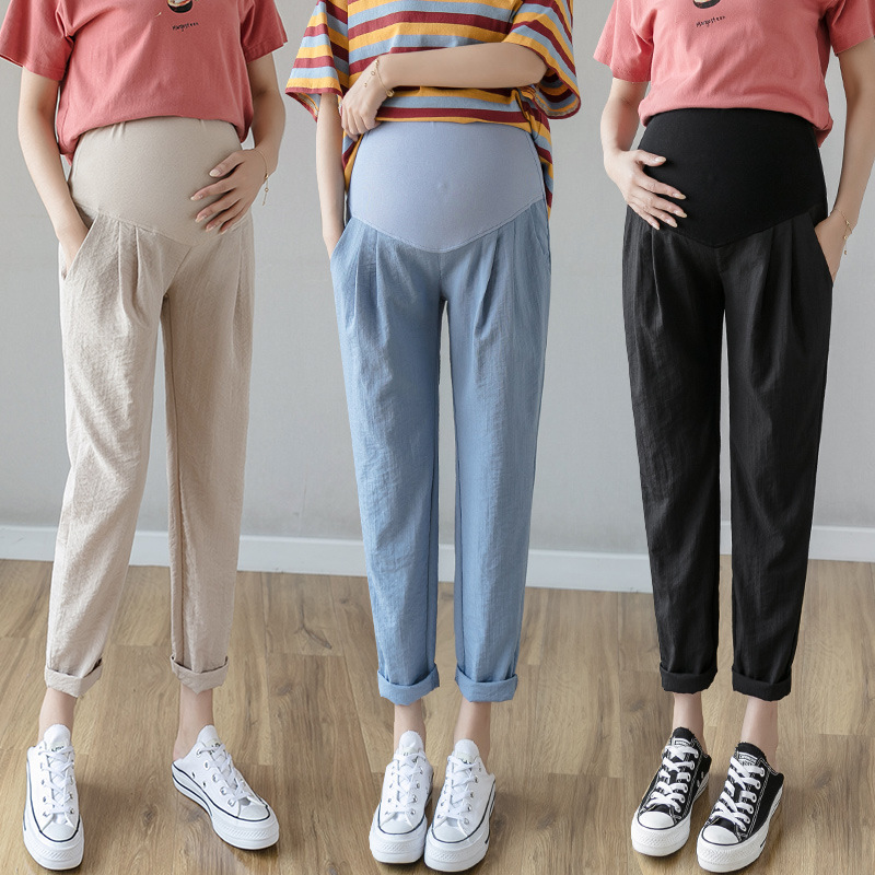 Maternity Pants 2025 Spring and Summer New Outer Wear Thin Slimming Loose Casual Maternity High Waist Belly Support Nine-Point Pants
